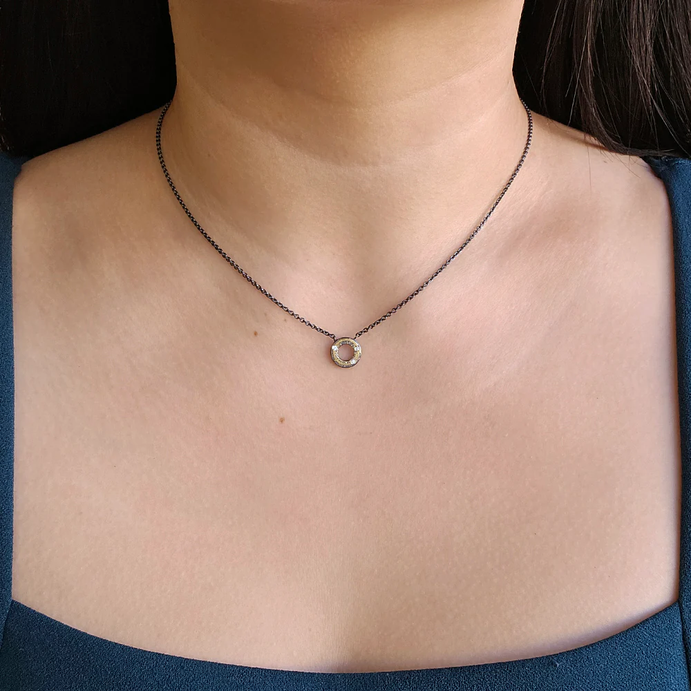 Diamond, Gold & Sterling Silver Necklace - "O" - Image 4