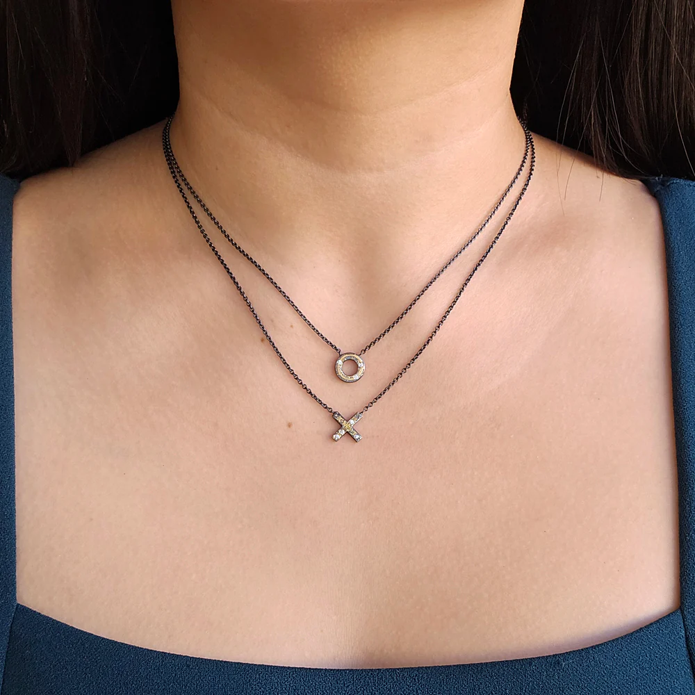 Diamond, Gold & Sterling Silver Necklace - "O" - Image 5