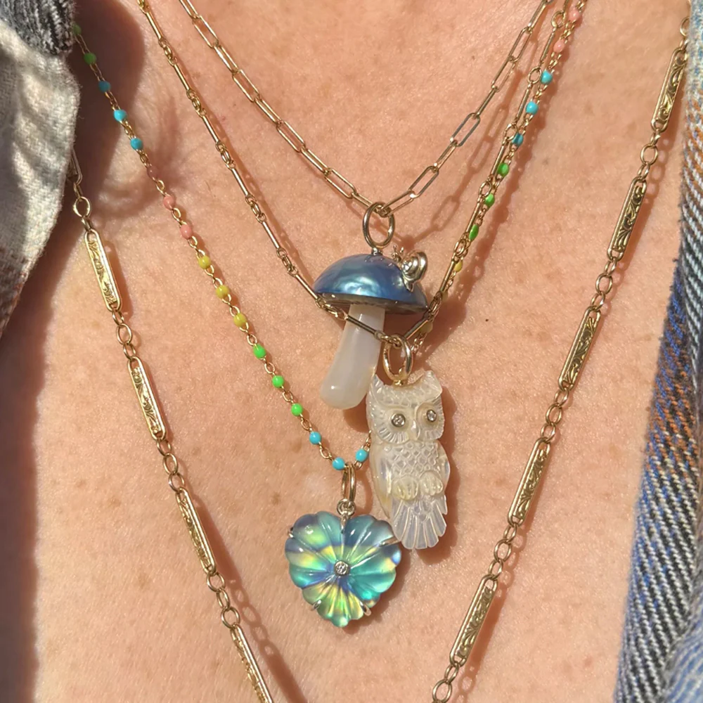 Abalone, Clear Chalcedony & Diamond Pendant - "Luminescent Heart" - Image 3