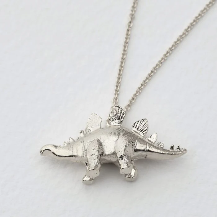 Sterling Silver Dinosaur Necklace - "Stegosaurus" - Image 2