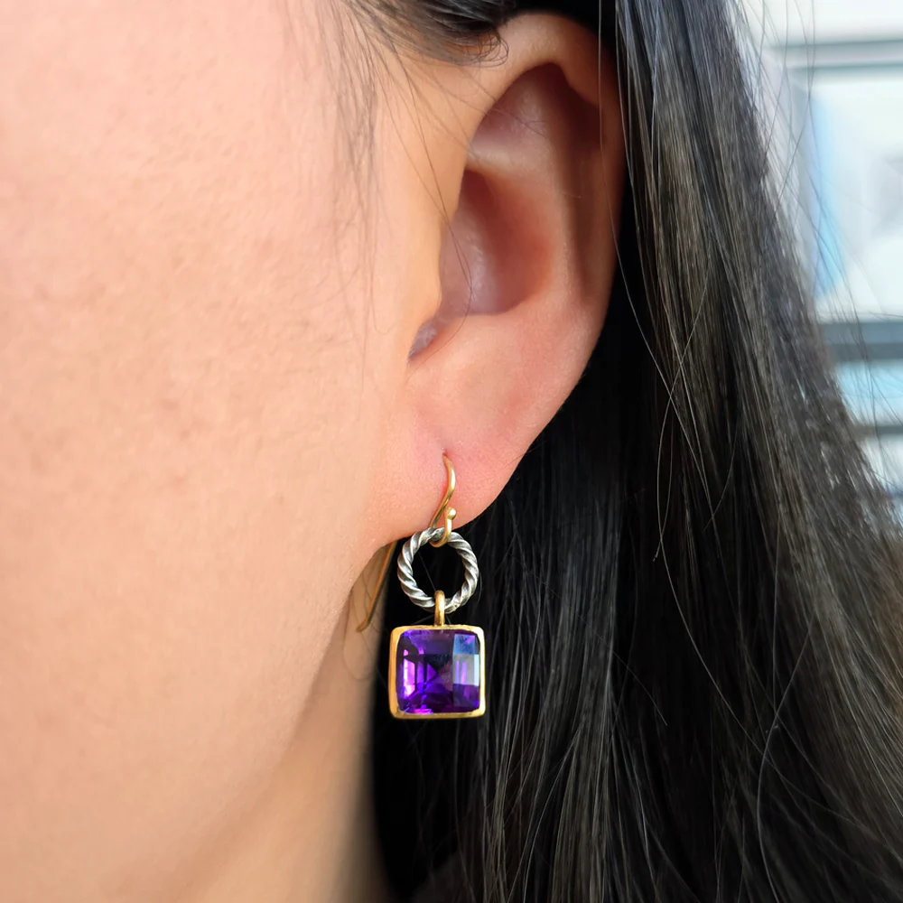 Amethyst Gold Drop Earrings - "Vetus Mosaic" - Image 2