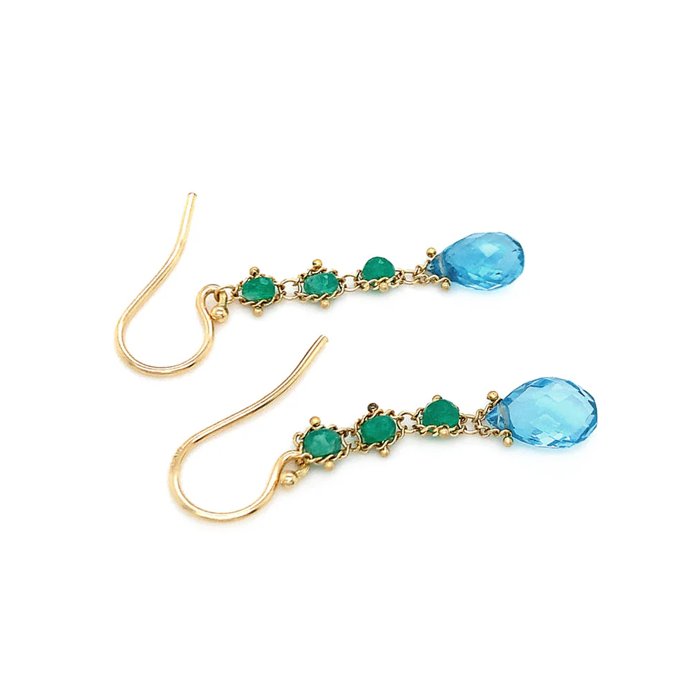 Apatite & Emerald Drop Earrings - "Woodland Stream" - Image 3
