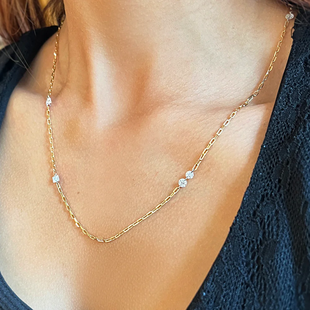 Asymmetrical Diamond Station Necklace - "Mixt Orbit" - Image 2