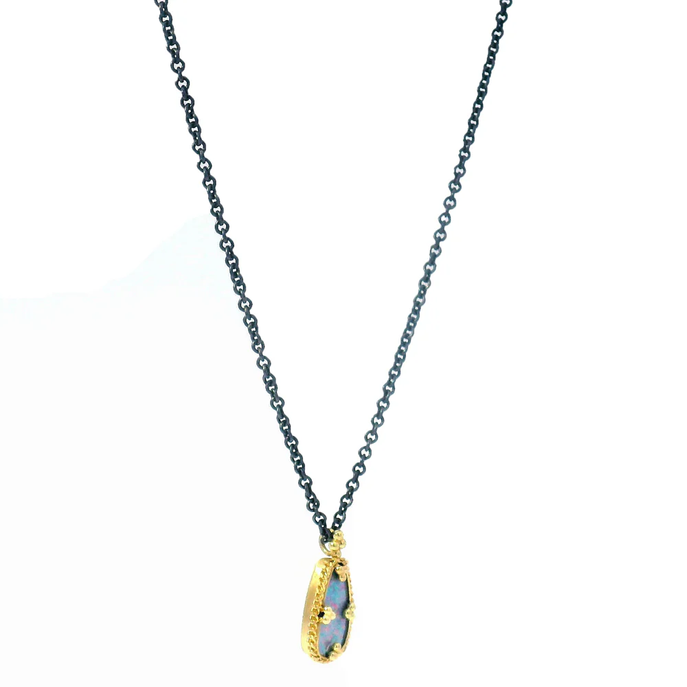 Australian Opal Doublet, Silver & Gold Necklace - "Monet's Palette" - Image 4