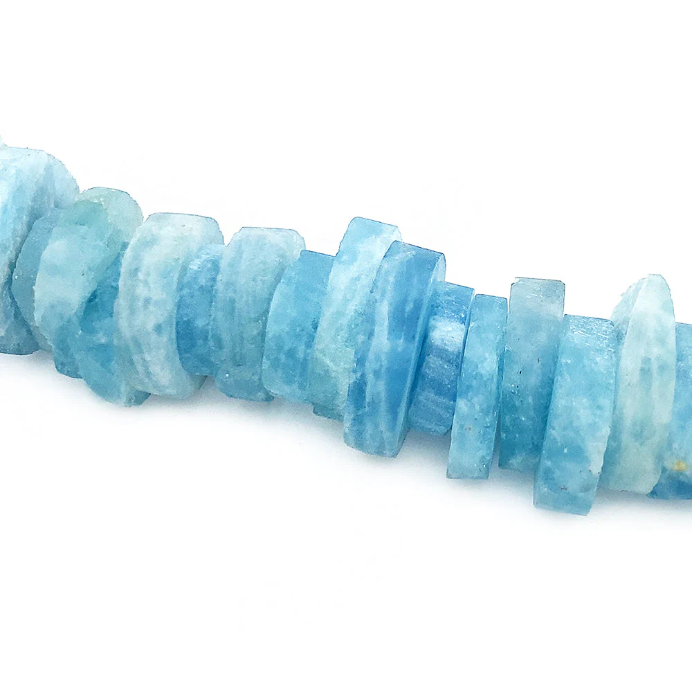 Beaded Rough Aquamarine Disc Necklace with Diamond Lilies Clasp - "Glaciers Edge" - Image 3
