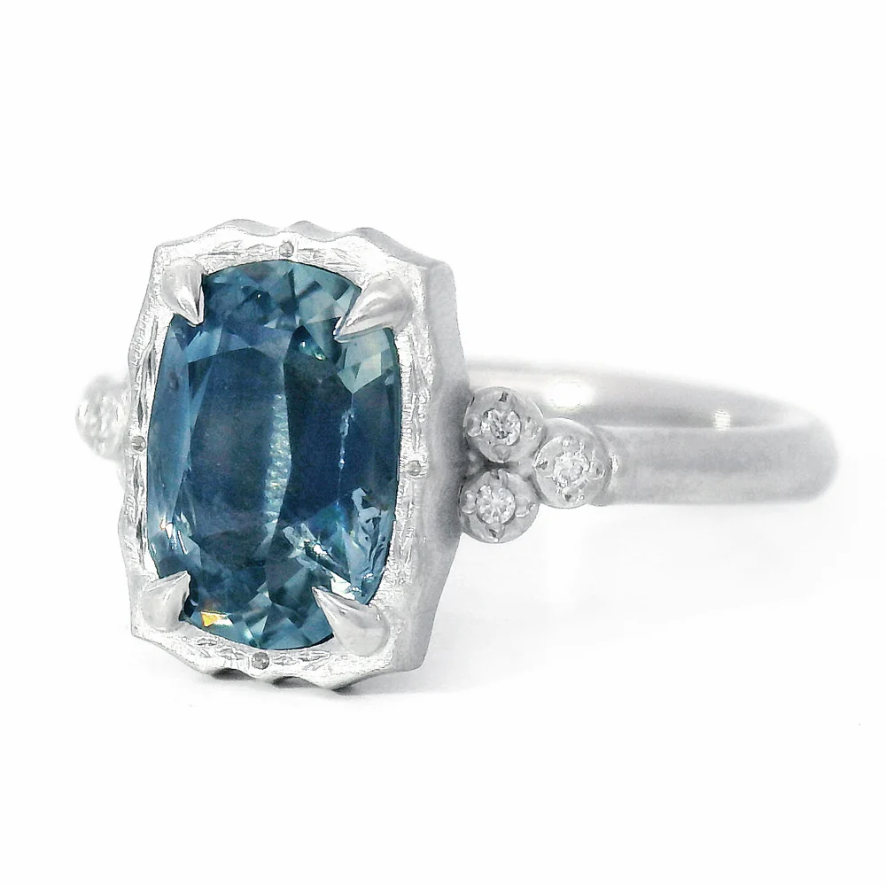Blue Montana Sapphire & Diamond Ring - "Wavy Luna" - Image 2