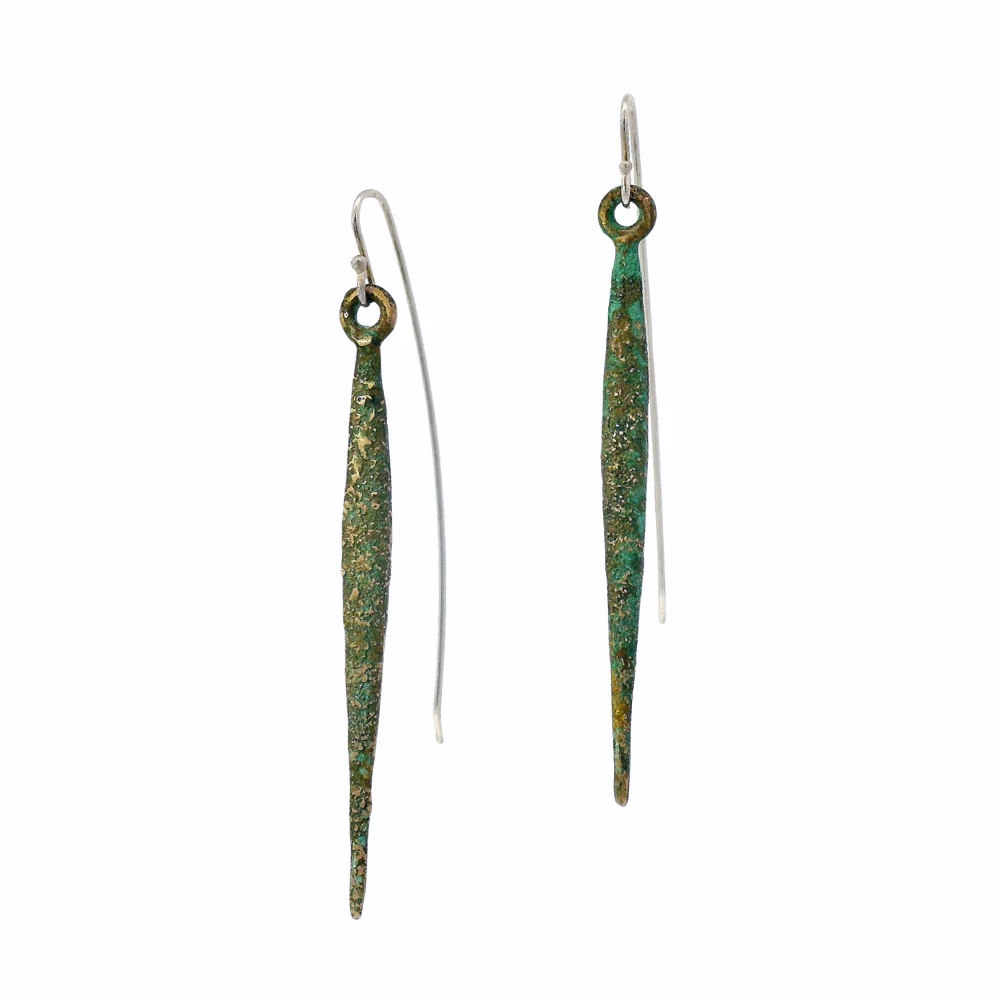Long Bronze Drop Earrings with Silver Earwires - "Drift"