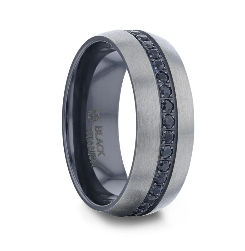 Brushed Titanium and Black Sapphires Band - "Aviator" - Image 2