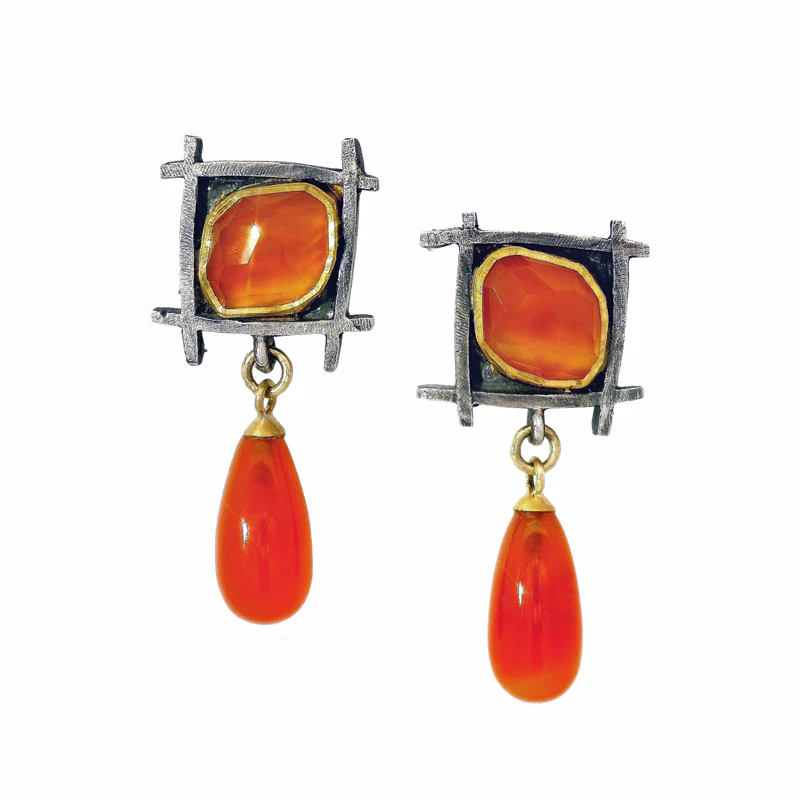 Carnelian Stud Drop Earrings- "Soaring Shoji"