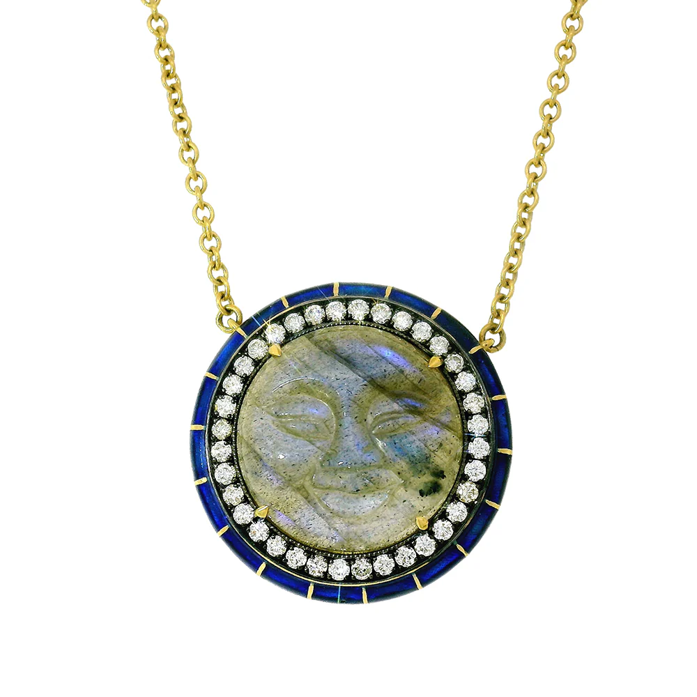 Carved Labradorite, Diamond & Enamel Necklace- "Rock Candy Lunar Secrets" - Image 3