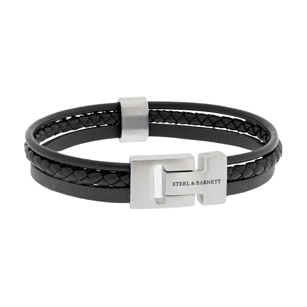 "Casual Cole" Black Three-Strand Leather Bracelet by Steel & Barnett