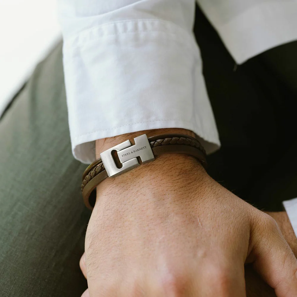 "Casual Cole" Brown Three-Strand Leather Bracelet by Steel & Barnett - Image 2