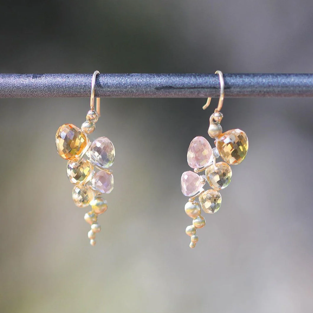 Citrine & Sunstone Drop Earrings - "Small Caviar" - Image 3