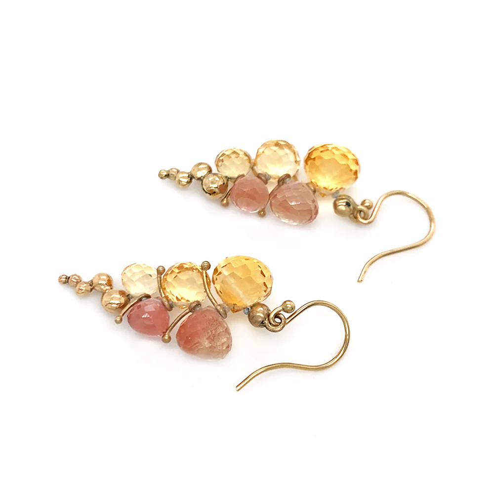 Citrine & Sunstone Drop Earrings - "Small Caviar" - Image 4