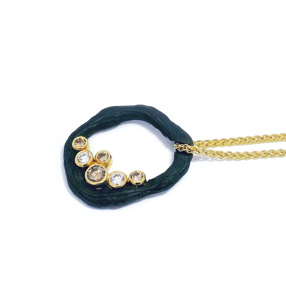 Cognac & White Diamond Blackened Cobalt Chrome Necklace - "Pebble" - Image 4