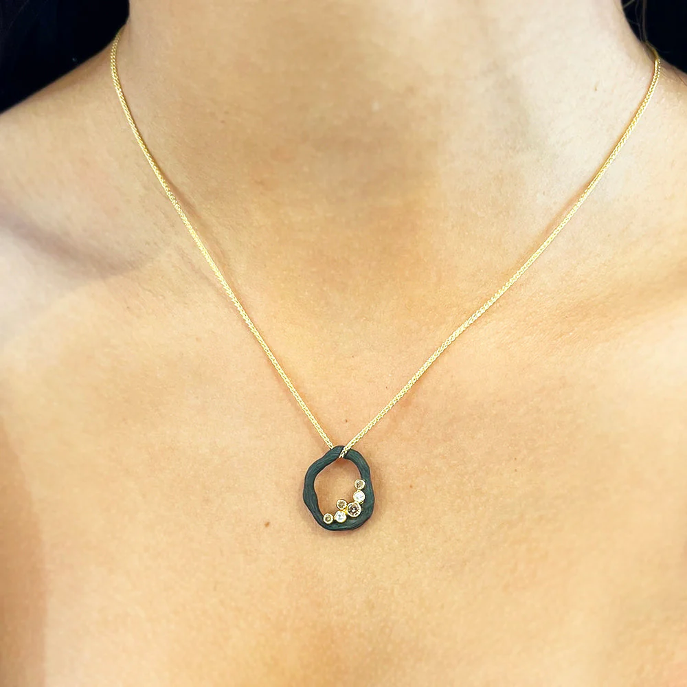 Cognac & White Diamond Blackened Cobalt Chrome Necklace - "Pebble" - Image 5