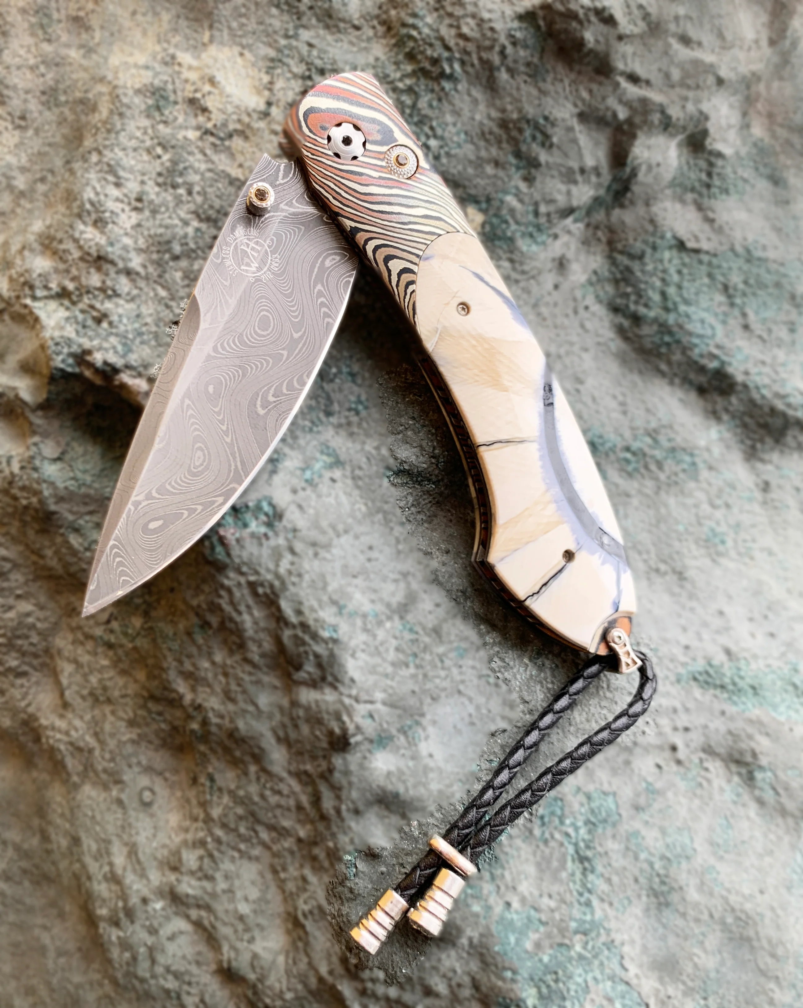 Damascus Steel & Woolly Mammoth Tusk Spearpoint Knife - "B12 La Brea" - Image 3