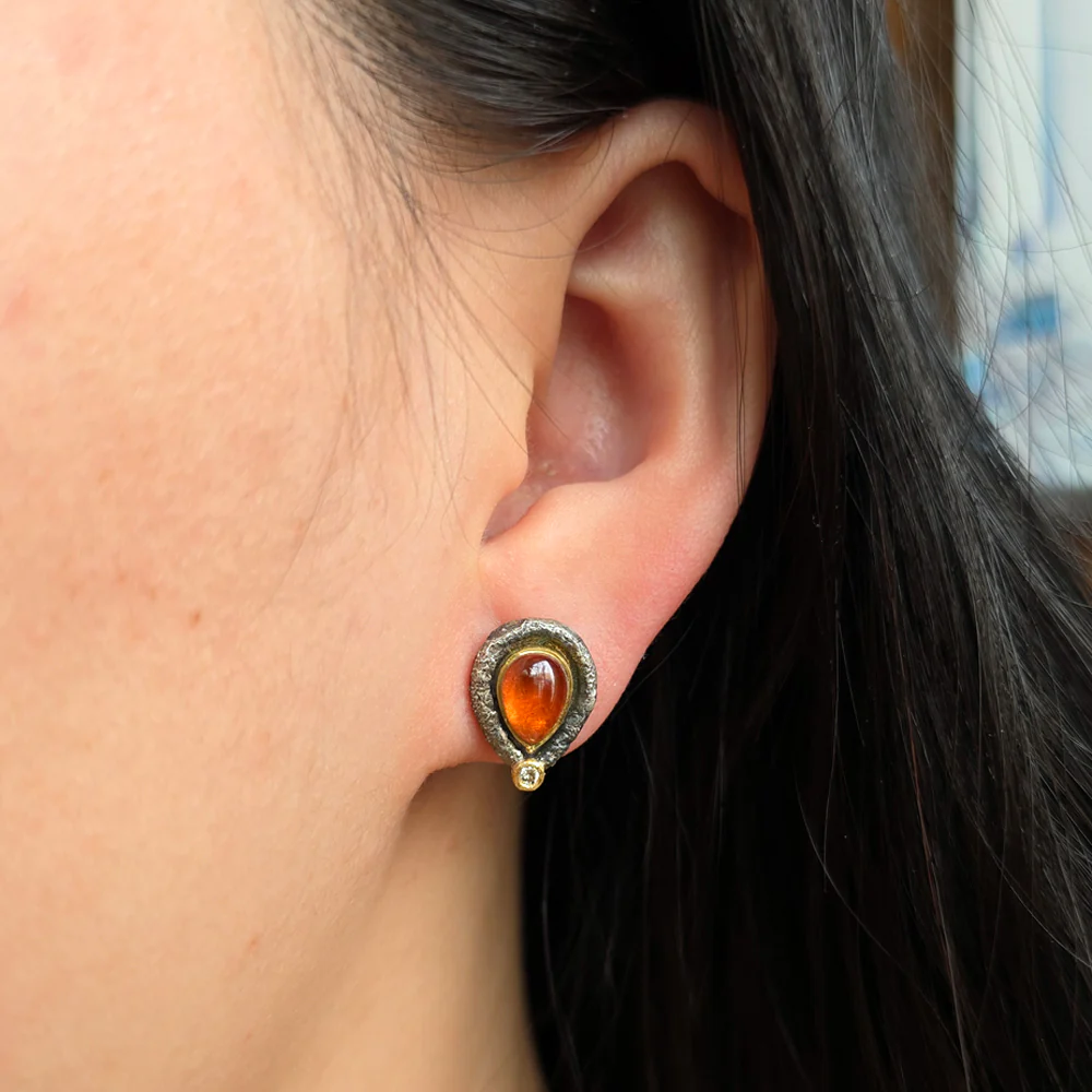 Pear-Shaped Spessartite Garnet Earrings - "Saffron Embers" - Image 2