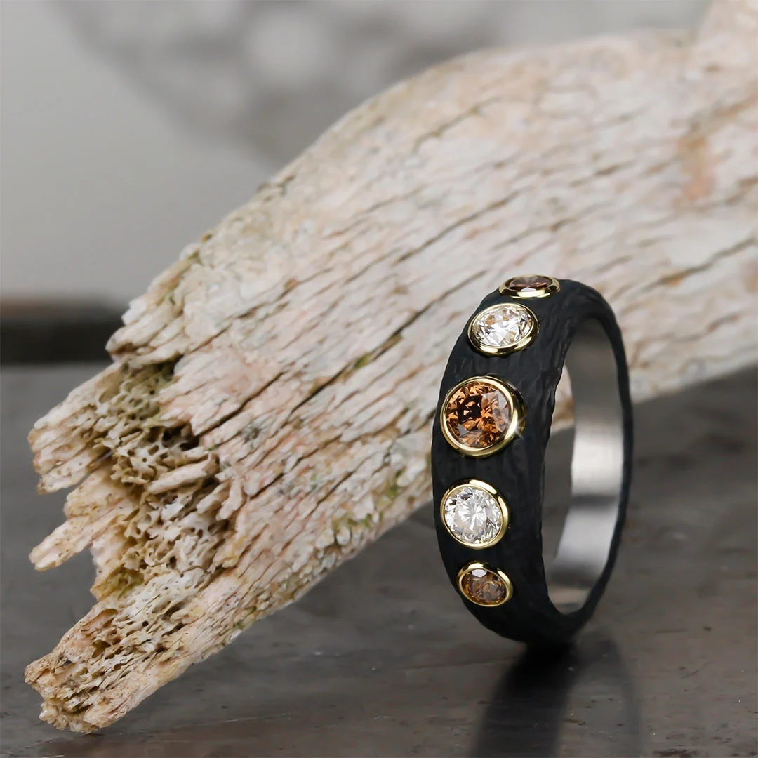 Diamond and Cobalt Chrome Ring - "Bold Pebble" - Image 2