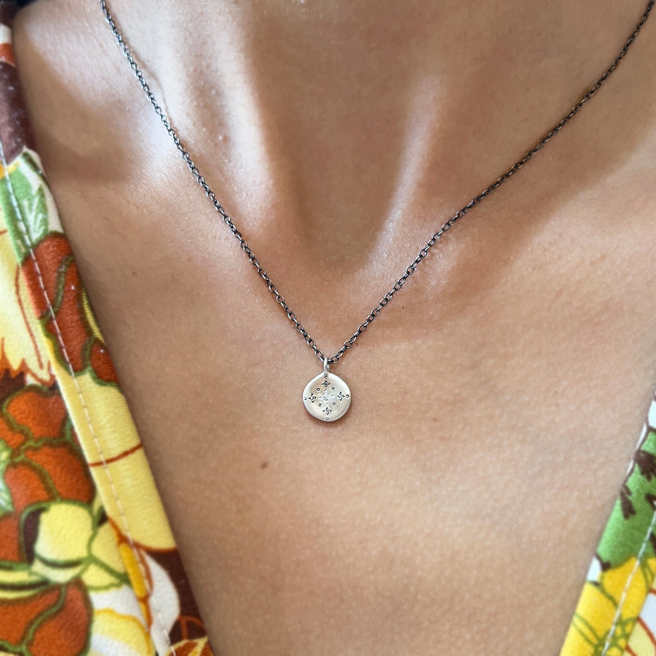 Diamond & Sterling Silver Necklace - "New Moon" - Image 2
