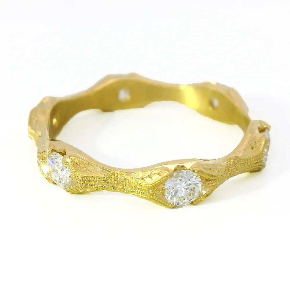Diamond Wedding Band in 18K Yellow Gold - "Nectere" - Image 2