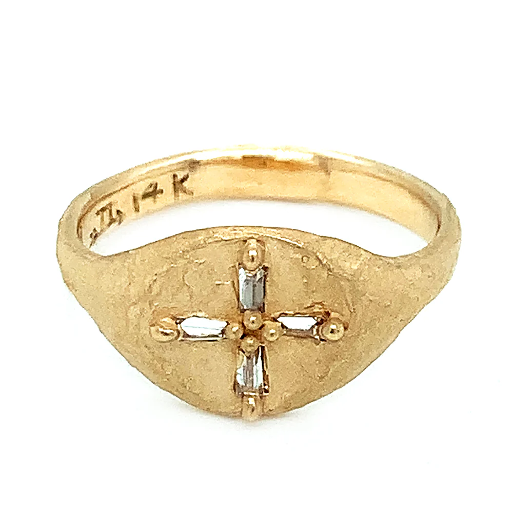 Diamond Baguette Gold Signet Ring - "Byzantium" - Image 2