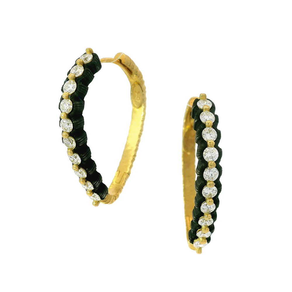 Diamond & Blackened Cobalt Chrome Hoop Earrings - "Scalloped Sparkle"