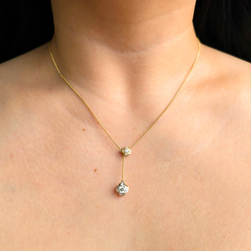 Diamond Two-Tone Reversible Lariat Necklace - "Quadrafolium" - Image 2