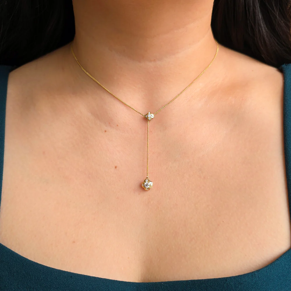 Diamond Two-Tone Reversible Lariat Necklace - "Quadrafolium" - Image 3