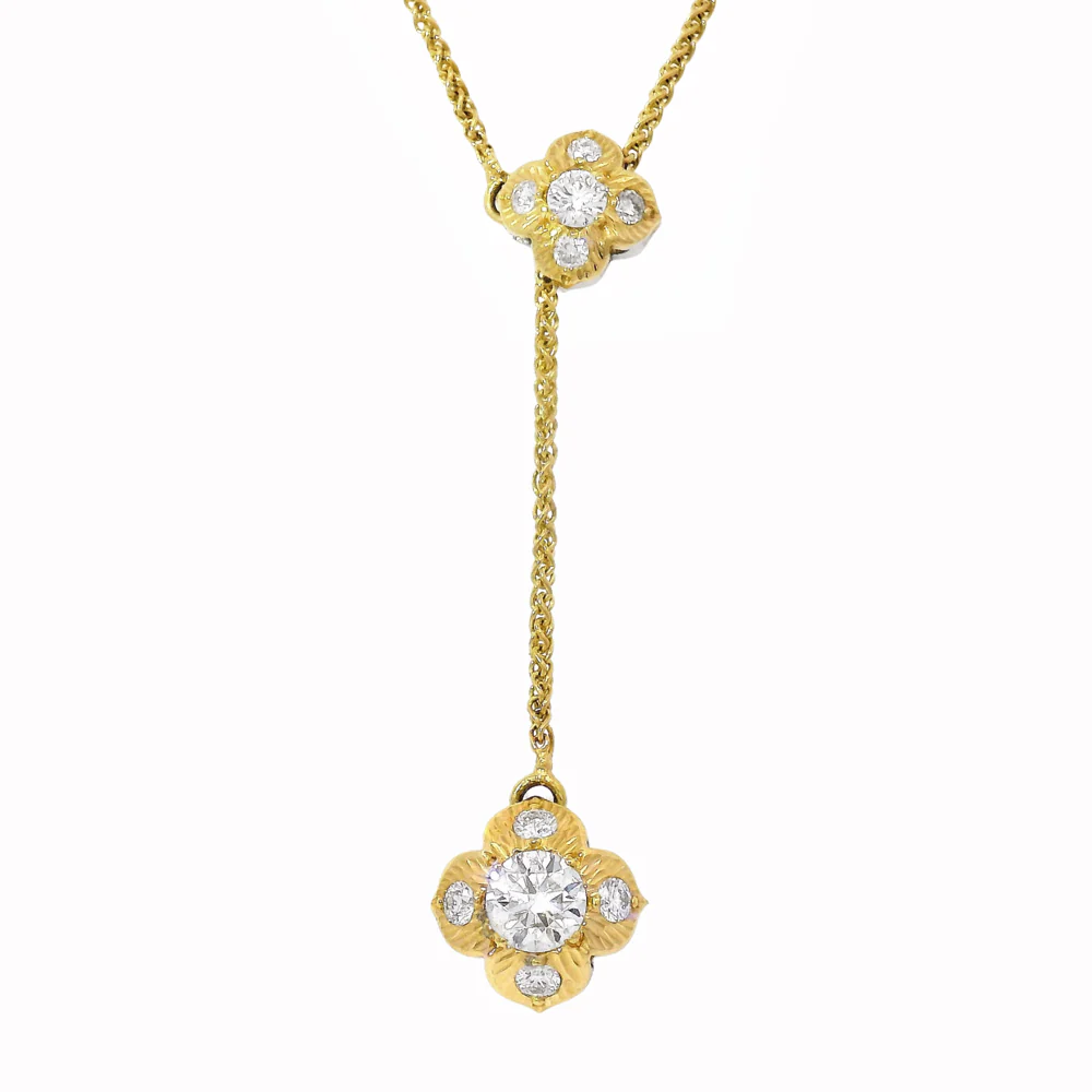 Diamond Two-Tone Reversible Lariat Necklace - "Quadrafolium" - Image 4