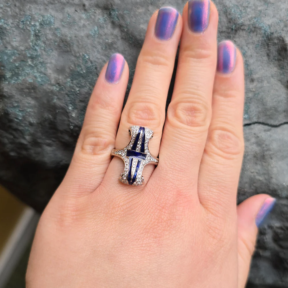 Diamond Ring with Plique-à-Jour Enamel - "Bedazzled" - Image 3