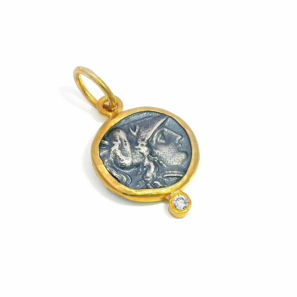 Diamond, Silver & Yellow Gold Pendant - "Athena"