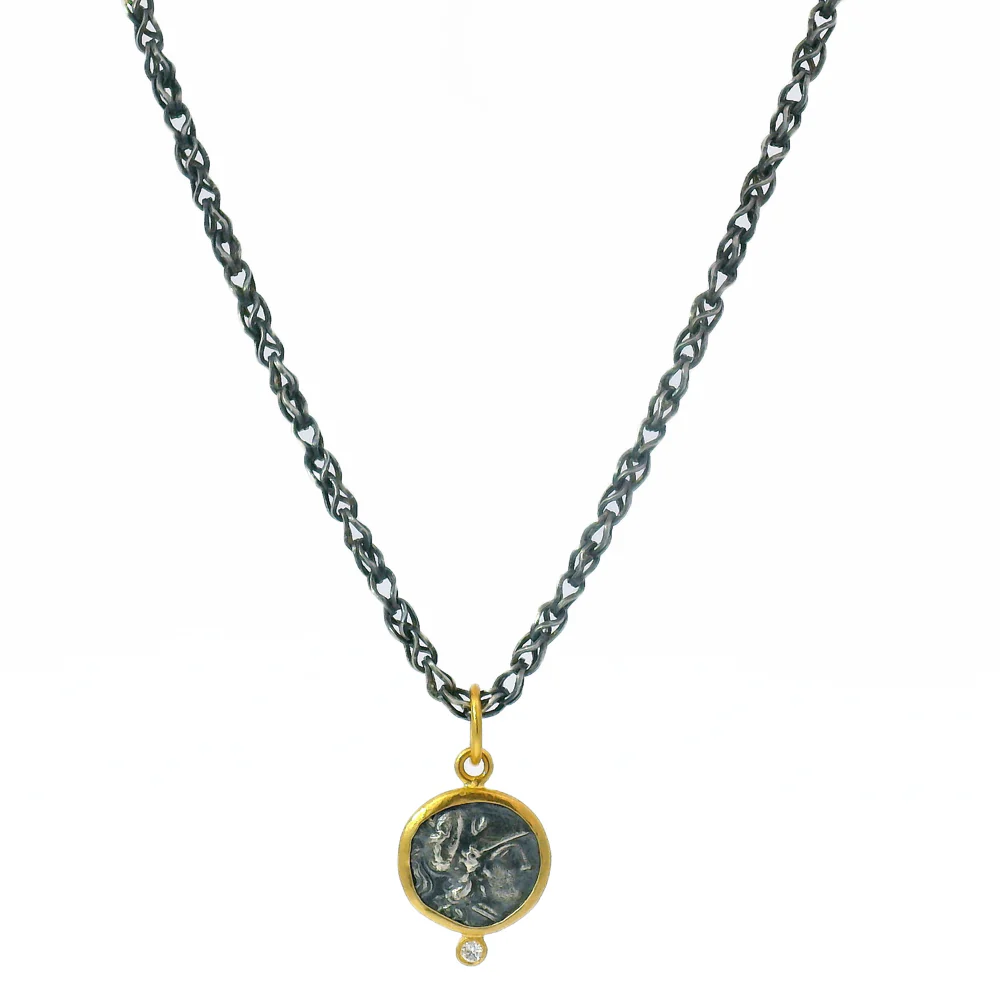 Diamond, Silver & Yellow Gold Pendant - "Athena" - Image 3