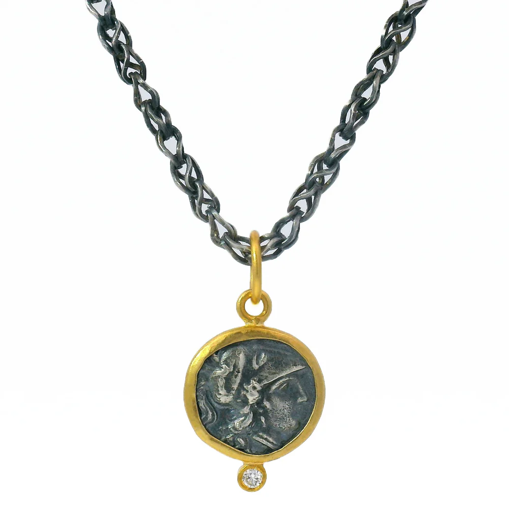 Diamond, Silver & Yellow Gold Pendant - "Athena" - Image 6