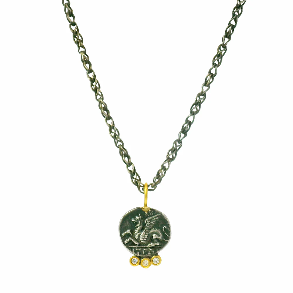Diamond, Silver & Yellow Gold Pendant - "Pegasus" - Image 2