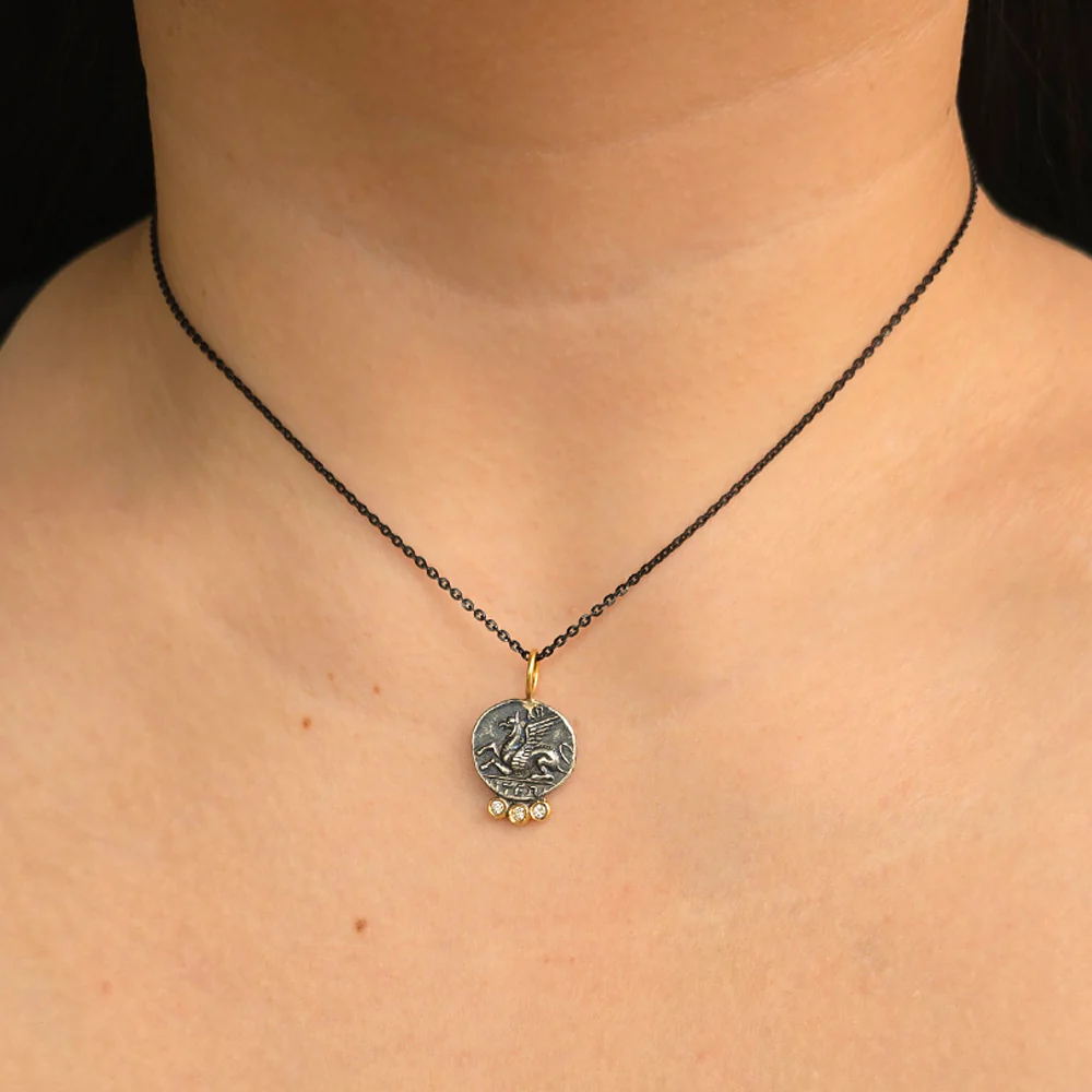Diamond, Silver & Yellow Gold Pendant - "Pegasus" - Image 3