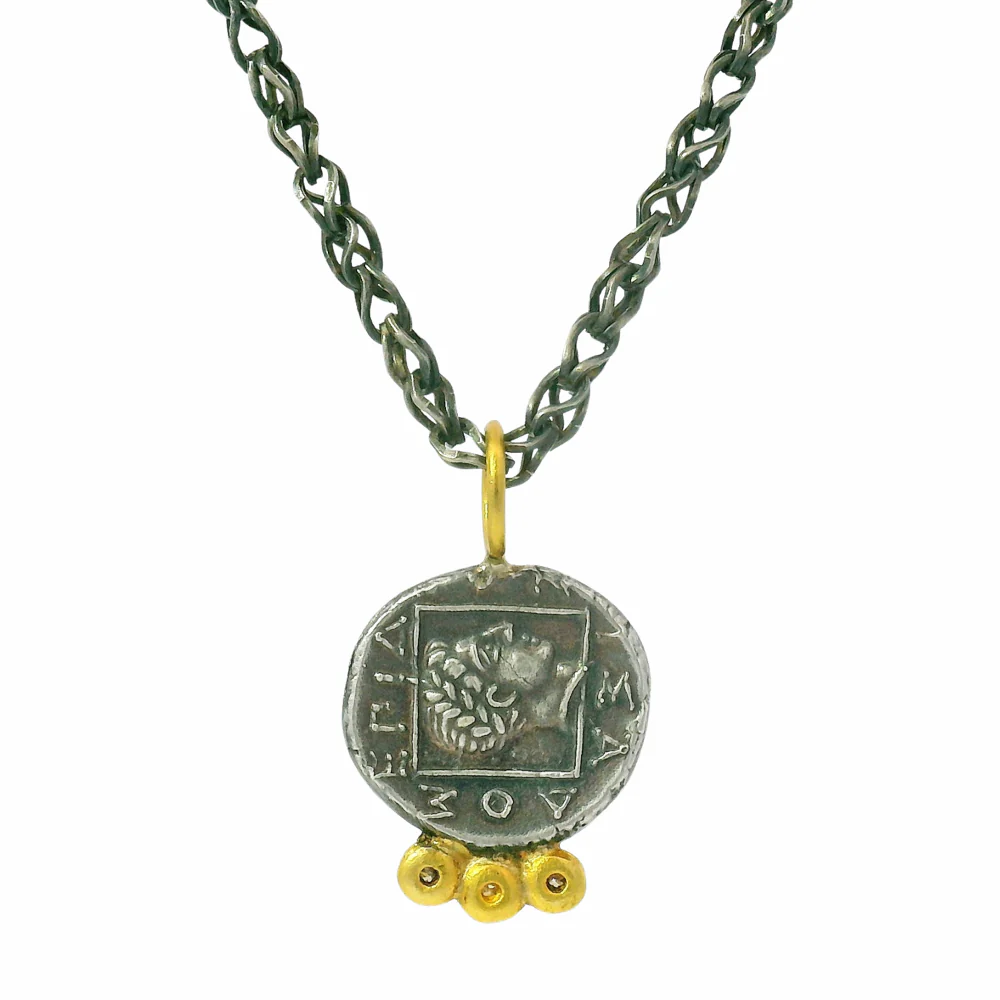 Diamond, Silver & Yellow Gold Pendant - "Pegasus" - Image 4