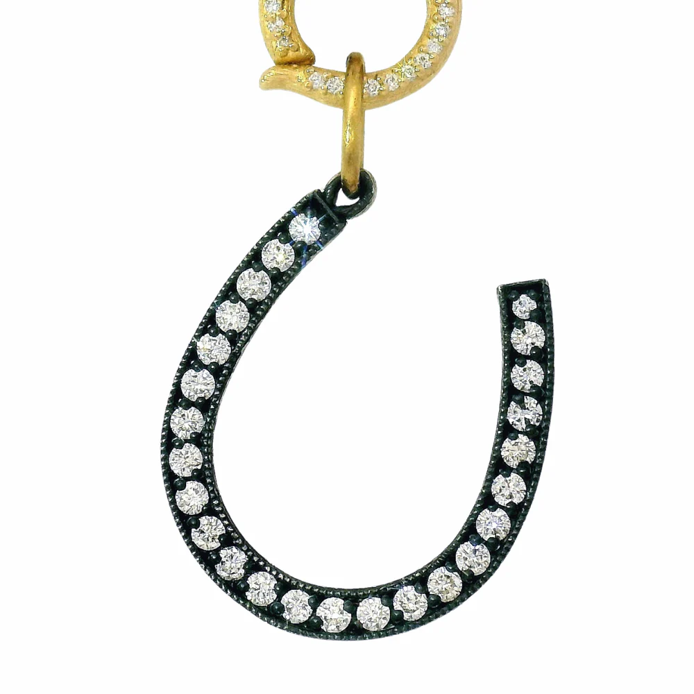 Diamond Horseshoe Pendant in Oxidized Silver & 14K Gold - Image 5