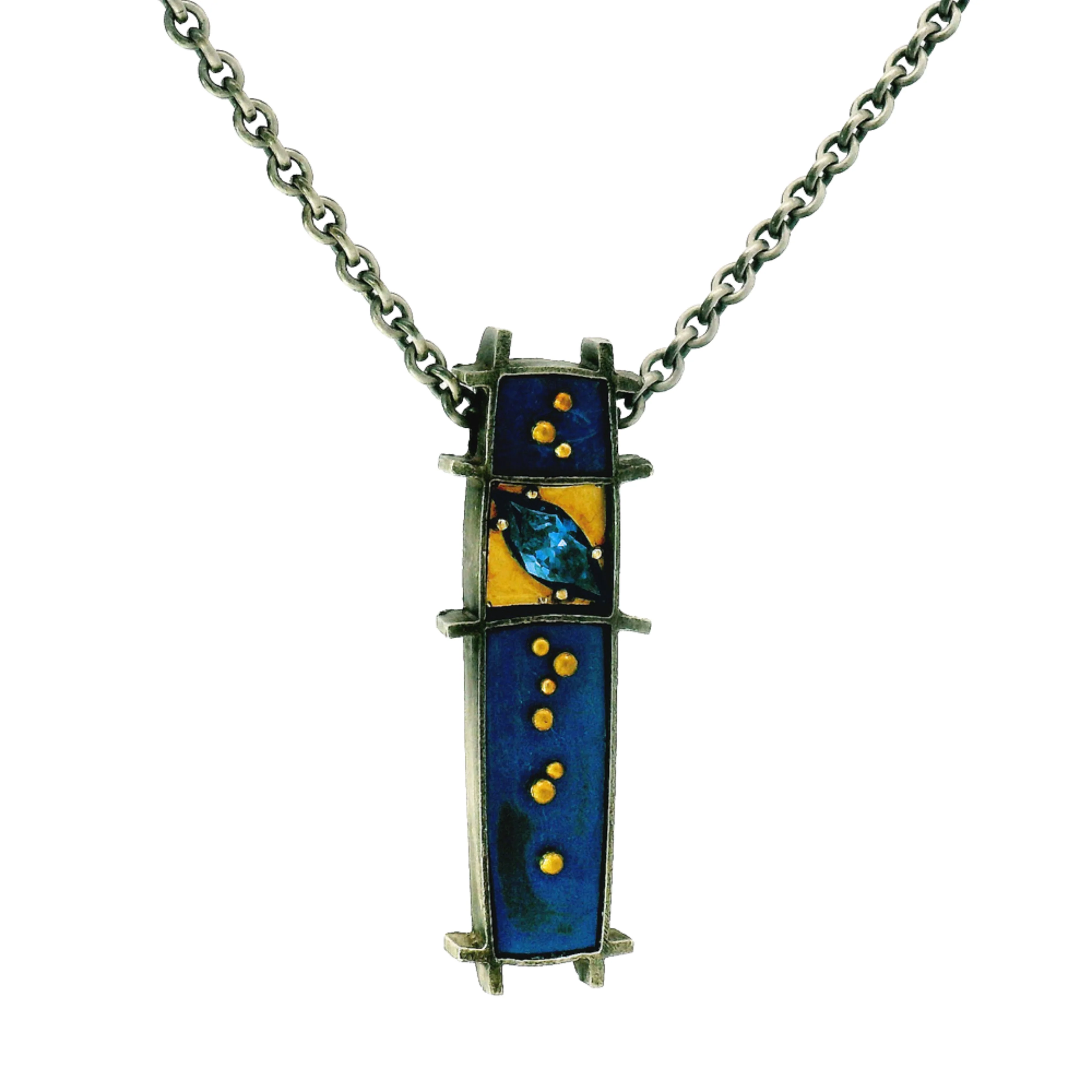 Diamond, Sterling Silver, & Gold Enamel Necklace - "3 Box" - Image 4