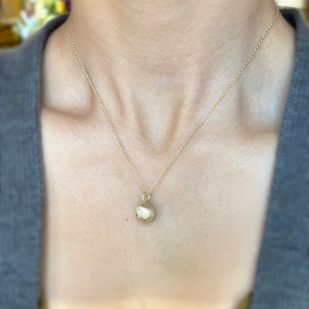 Diamond & Yellow Gold Celestial Ball Pendant - "Galileo" - Image 6