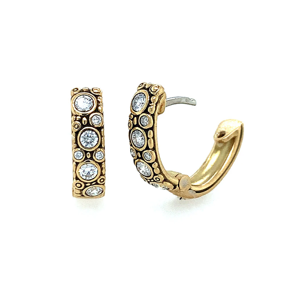 Diamond & Yellow Gold Huggie Earrings - "Oval Hoop" - Image 3