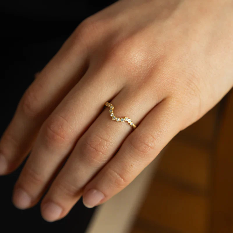Diamond & Yellow Gold Nesting Band - "Pointed River Rocks" - Image 2