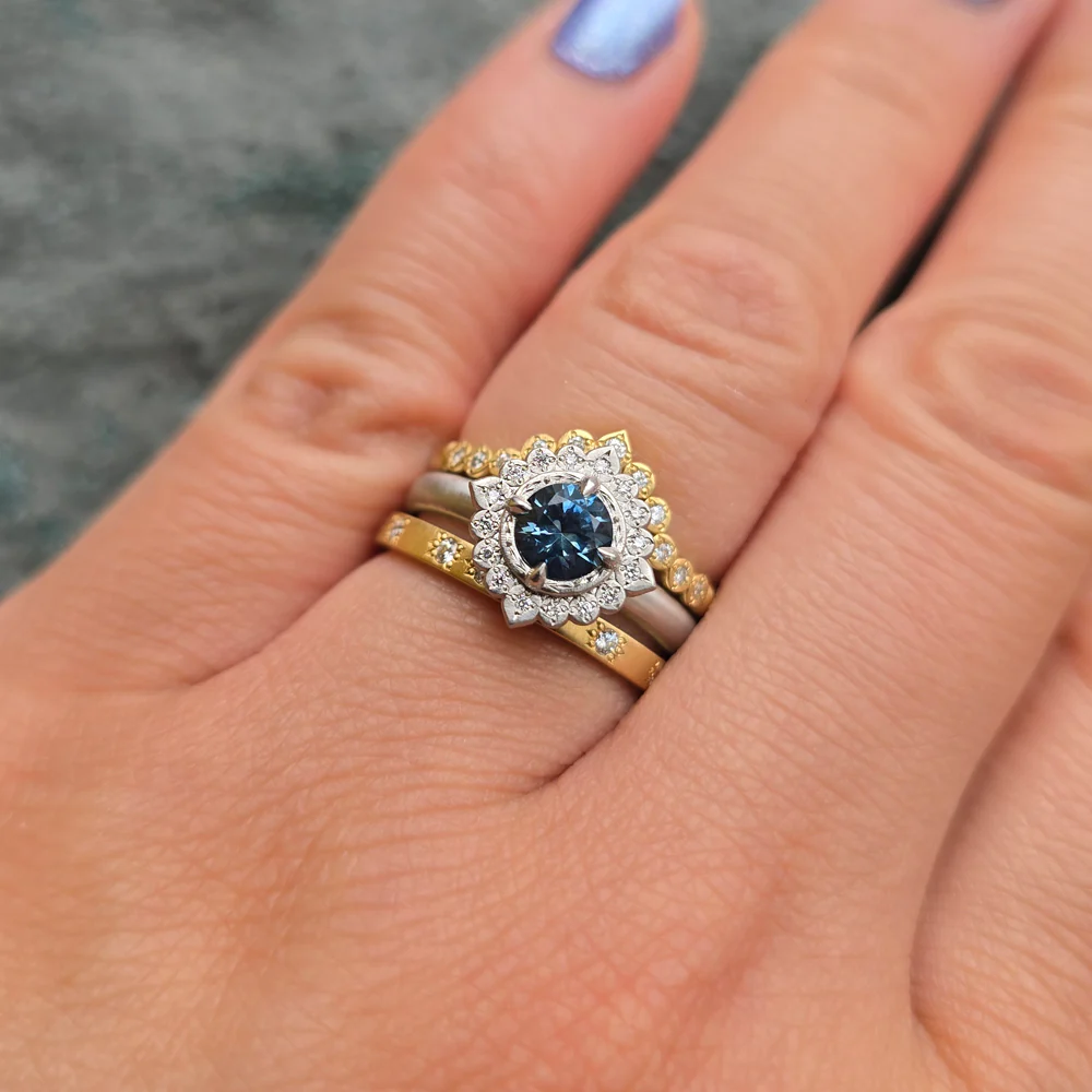 Diamond & Yellow Gold Nesting Band - "Pointed River Rocks" - Image 7
