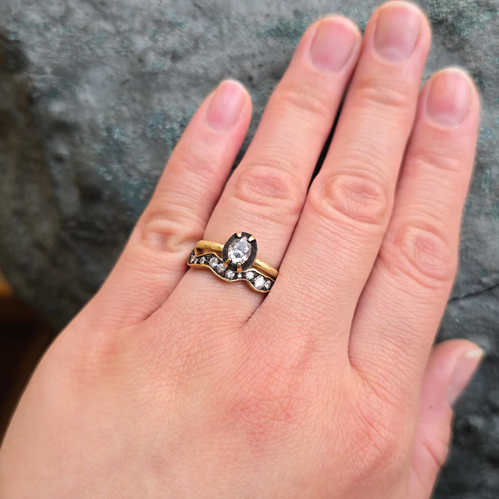 Diamond & Yellow Gold Wavy Eternity Band - "Moody Storm" - Image 7