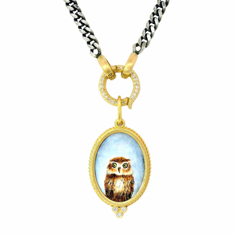 Vitreous Enamel Diamond Pendant - "Baby Hoot Owl" - Image 3