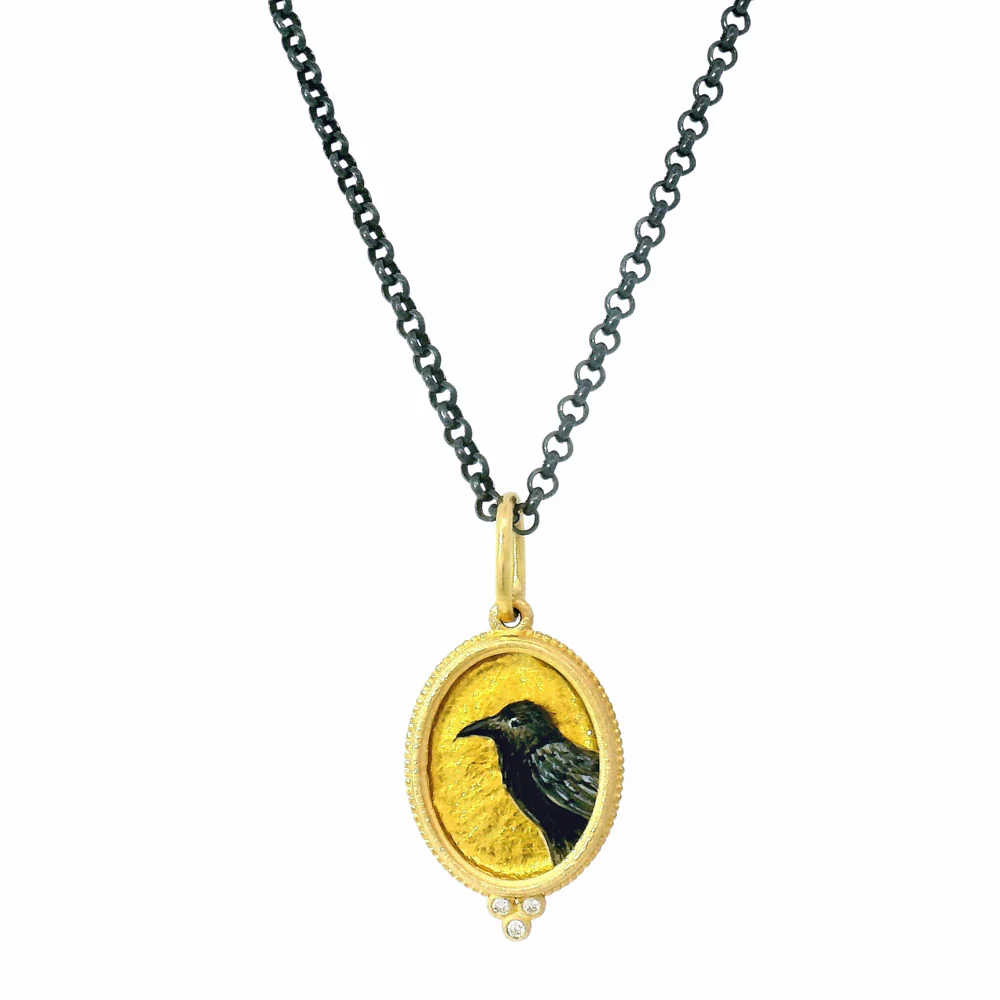 Raven Enamel Diamond Pendant - "Nevermore" - Image 3