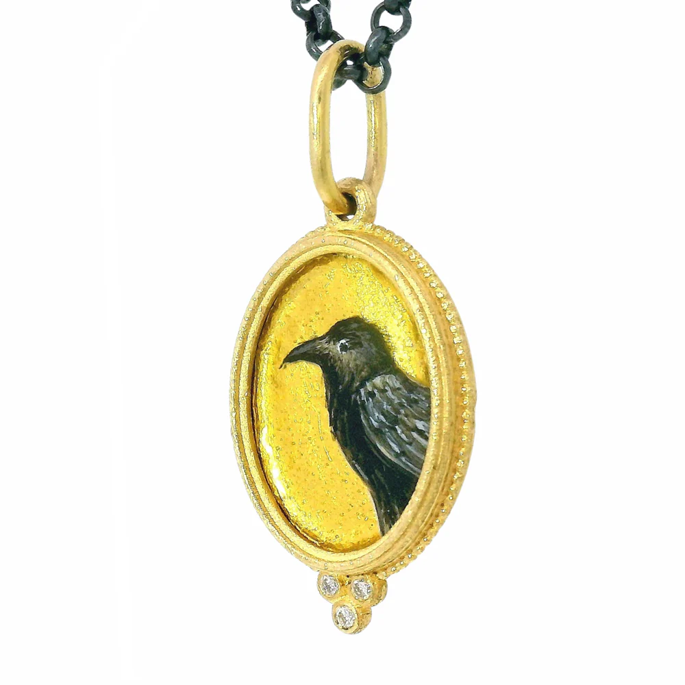 Raven Enamel Diamond Pendant - "Nevermore" - Image 5