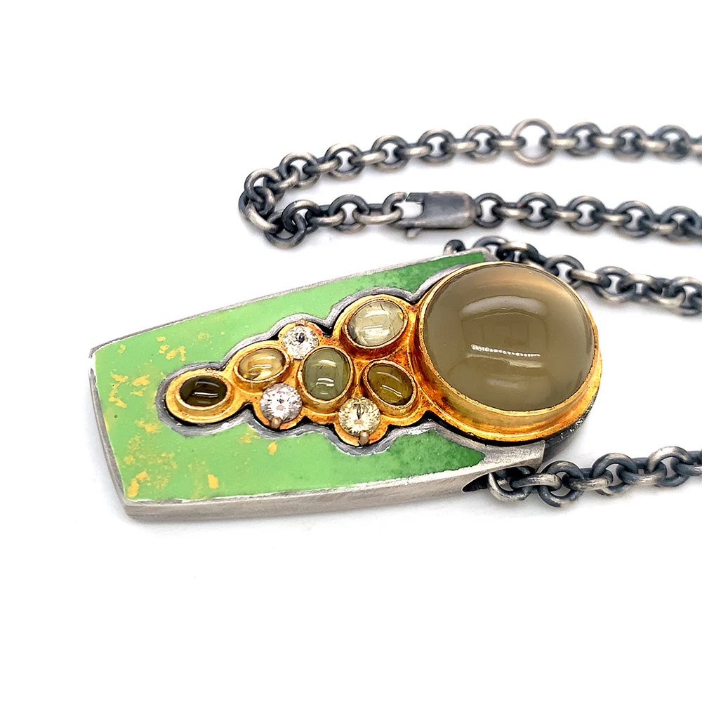 Enamel Moonstone & Zircon Necklace - "Moonlight" - Image 4