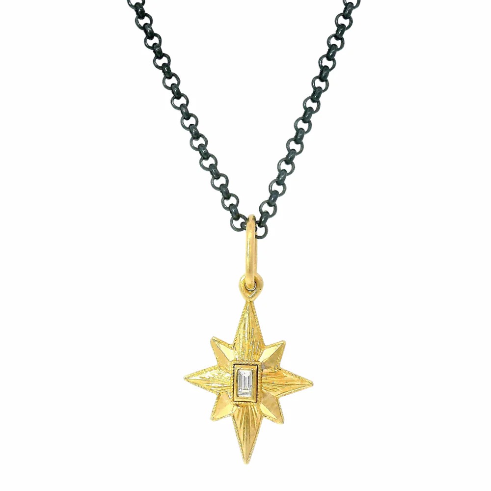 Engraved Gold & Diamond Charm Pendant - "Baby Star" - Image 3