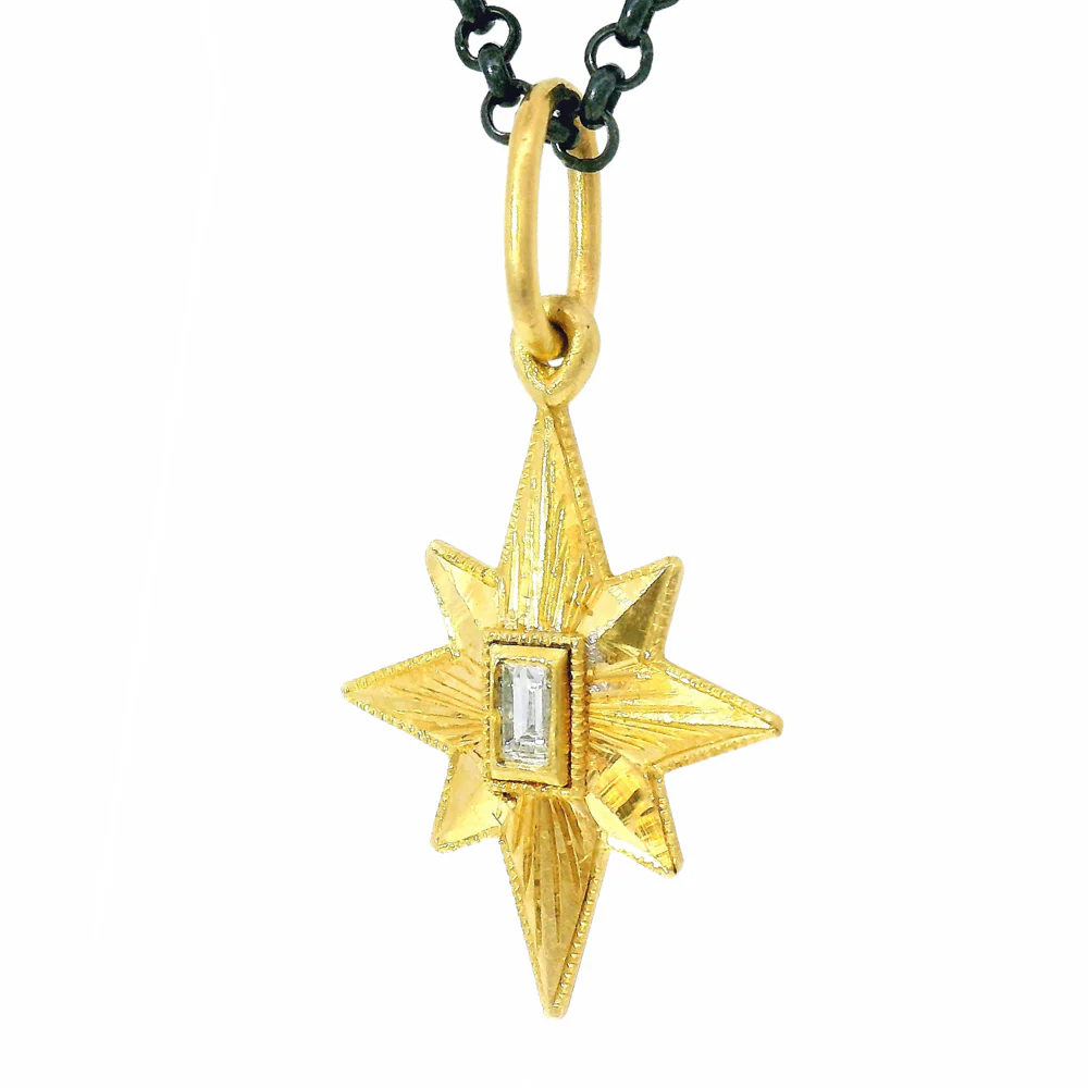 Engraved Gold & Diamond Charm Pendant - "Baby Star" - Image 4